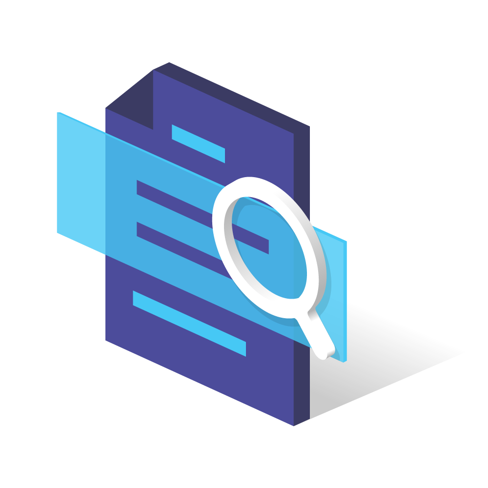 A magnifying glass over a document, blind software-composition audit